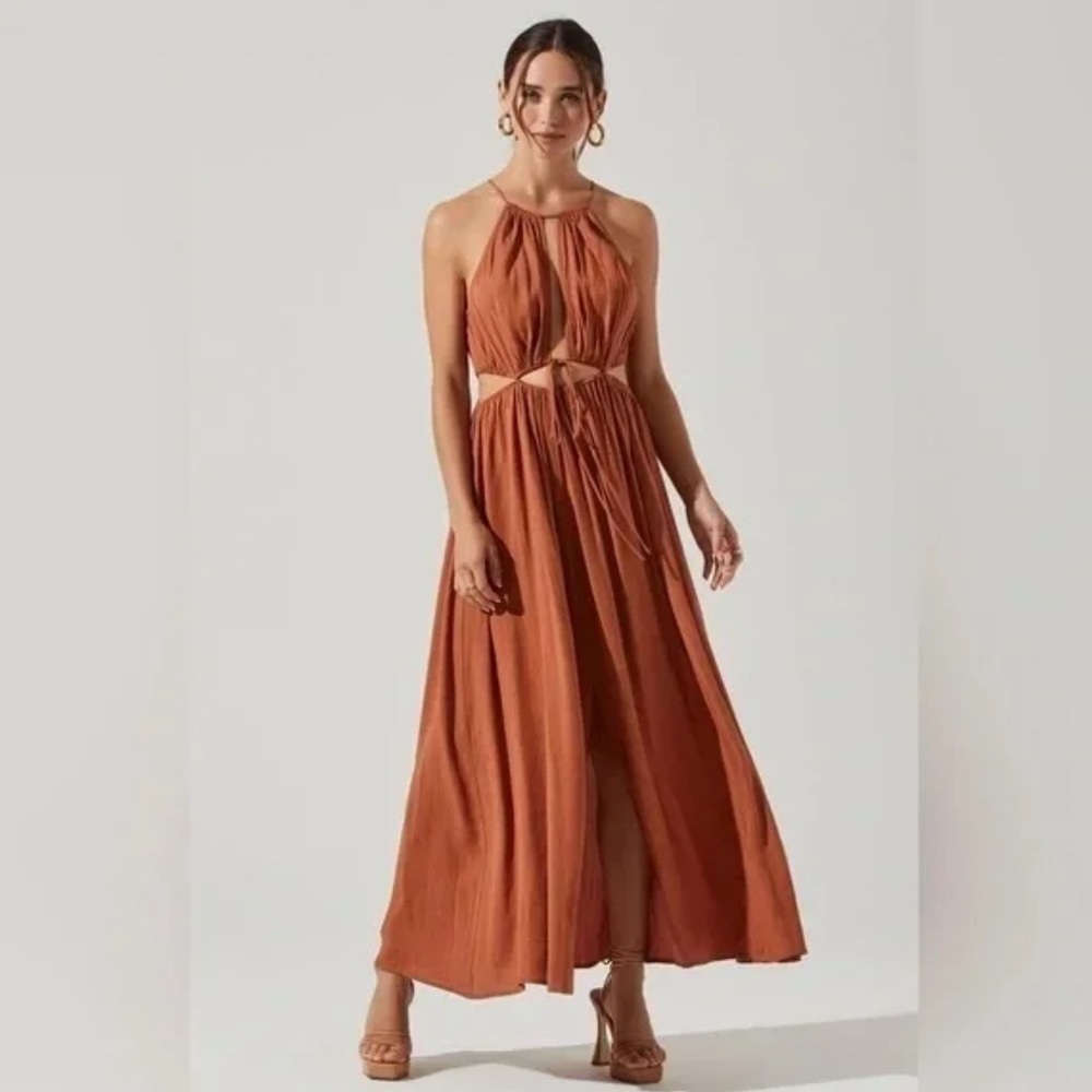 ASTR The Label XL Mid Cutout Sleeveless Maxi Dress Clay Brown Vacation Wedding
